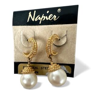 Napier Gold-Tone Earrings with Pearl Accents